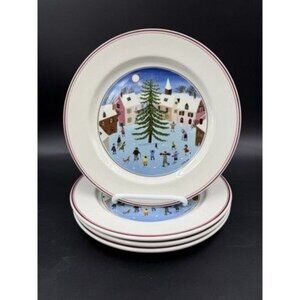 Villeroy & Boch Naif Christmas Village Salad Lunch 8.25" Plates Set of 4